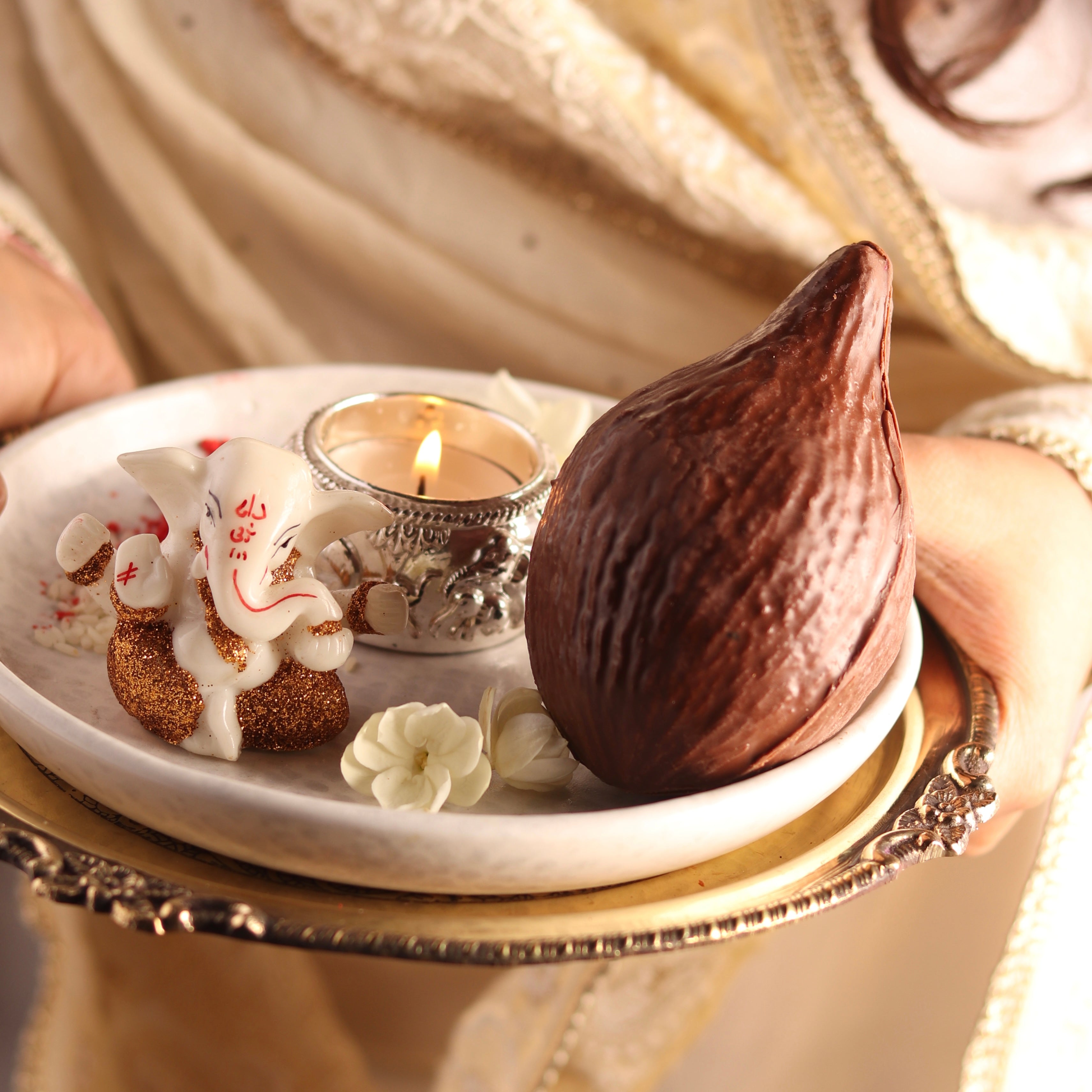 Breakable Chocolate Coconut with Kunafa Modak (Ganesh Chaturthi Special)
